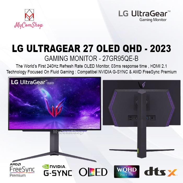 LG ULTRAGEAR OLED GAMING MONITOR 27" QHD 240HZ 03MS HDMI2.1 27GR95QE-B