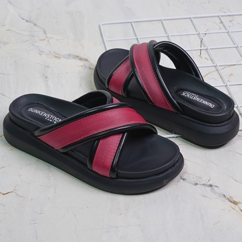 LAPEPA YUK - Dunkenstock ZOEY Sandal Wanita Silang Tinggi 5cm Size 36 - 40 Selop Tidak Licin Sendal Beleza Wedges Slop Birken Rumah Belezza 37 38 39 Warna Deep Pink Belleza Kekinian Premium Terbaru Shoes Ori Original Mall Official Store