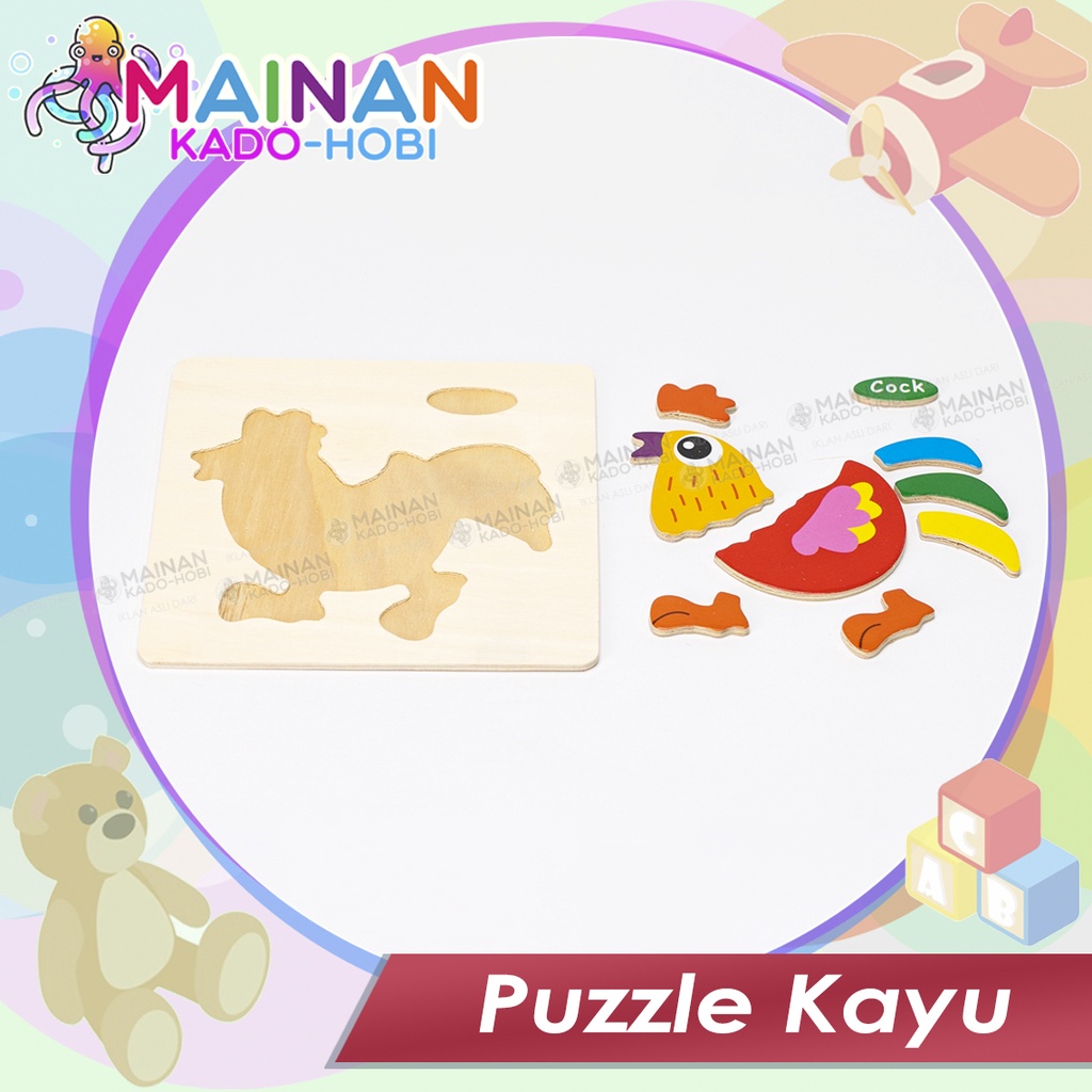 MAINAN ANAK MOTORIK PUZZLE KAYU WOODEN PUZZLE KARAKTER ANIMAL AYAM CHICKEN COCK