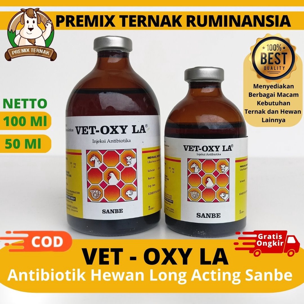 VET OXY LA 50ml & VET OXY LA 100ml SANBE - Obat Antibiotik Hewan Spektrum Luas