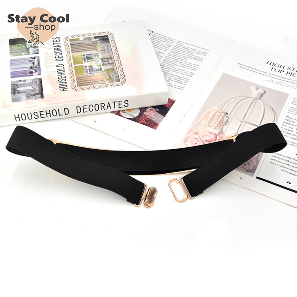 Sabuk Pinggang Wanita Elastis / Ikat Pinggang Wanita Import / Plat Karet / Warna Random / Fashion Style Korea / Gesper Plat Gold