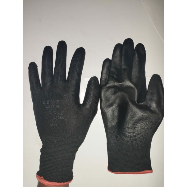 1 Lusin sarung tangan working hitam lapis karet 12 pasang merk comet prmaster shima dll