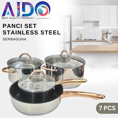 Panci set wajan set cookware 7pcs Believe / PANCI WAJAN SET PANCI STAINLESS DENGAN TUTUP KACA