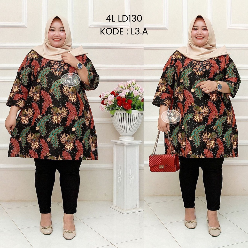 KEMEJA TUNIK BATIK JUMBO/ TUNIK MOTIF JUMBO/ TUNIK MOTIF BATIK LD 130/ KEMEJA WANITA BATIK LD 130