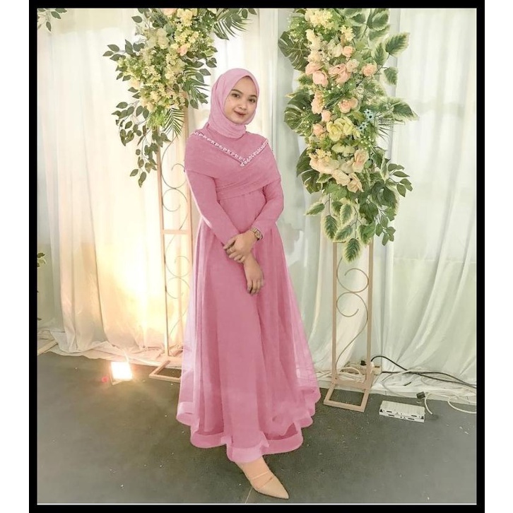Maxi Dress Baju Muslim Wanita Gamis Cantik Mewah Gaun Pesta Kondangan