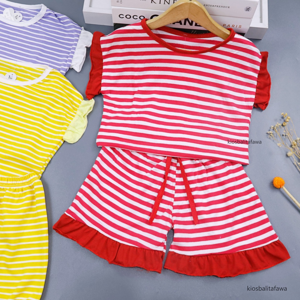 Set Cherry uk Bayi - 4 Tahun / Setelan Pendek Anak Perempuan Kaos Salur Baby Baju Tidur Bayi Celana Pendek Babycinnamon