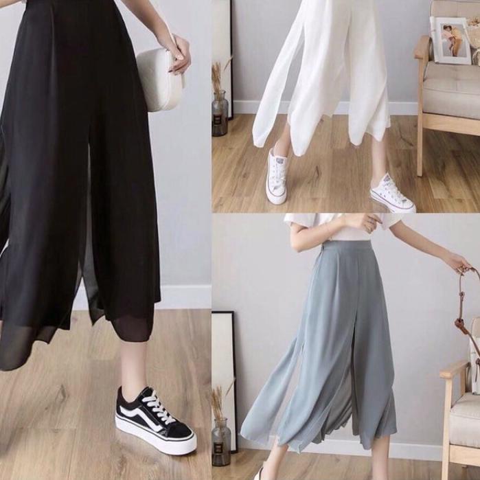SERLA KULOT CELANA DOUBLE LAYER STICE PANTS CHIFFON CERUTY KOREAN STYLE