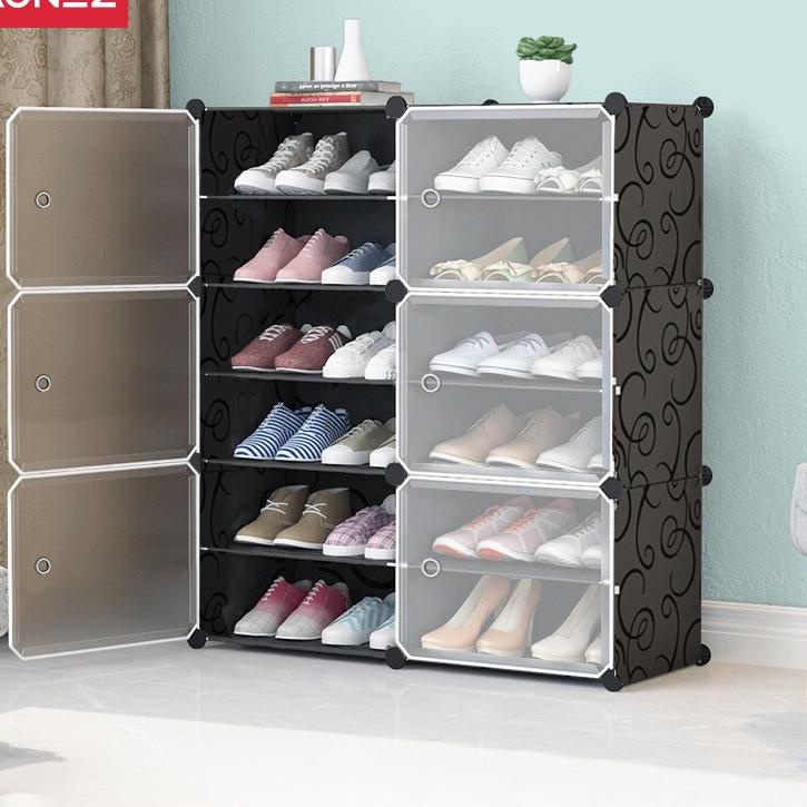 SALEE.. Aonez Rak Sepatu Tertutup Rak Sepatu Susun Portable Lemari Sepatu Plastik Sendal Tebal Tertu