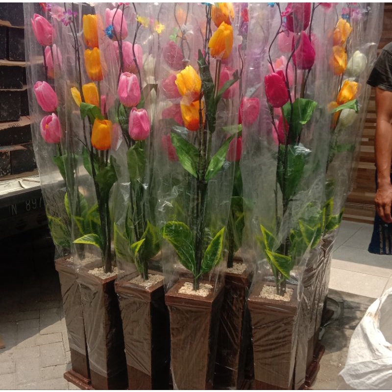 RANGKAIAN TULIP ULIR + VAS // TULIP ULIR DEKORASI ARTIFICIAL // TULIP ULIR JUMBO SUPER