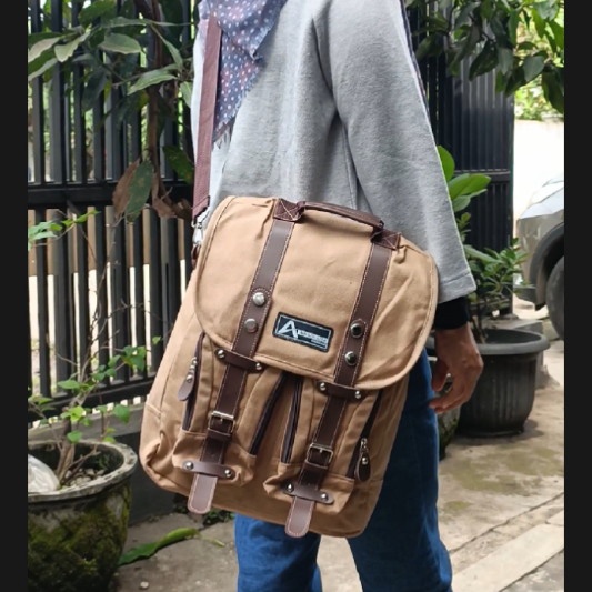 DISTRO  Klub New Arrival - Tas Ransel Canvas IAC Backpack Up to 13 inch - Tas Sekolah Tas Wanita Daypack