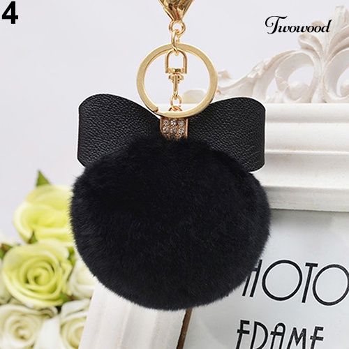 Twowood Fashion Faux Rabbit Fur Ball Charm Tas Telepon Mobil Liontin Gantungan Kunci Key Ring