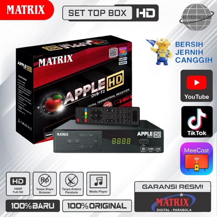 Set Top Box Matrix Apple DVB T2 Merah STB Youtube Siaran Digital MURAH