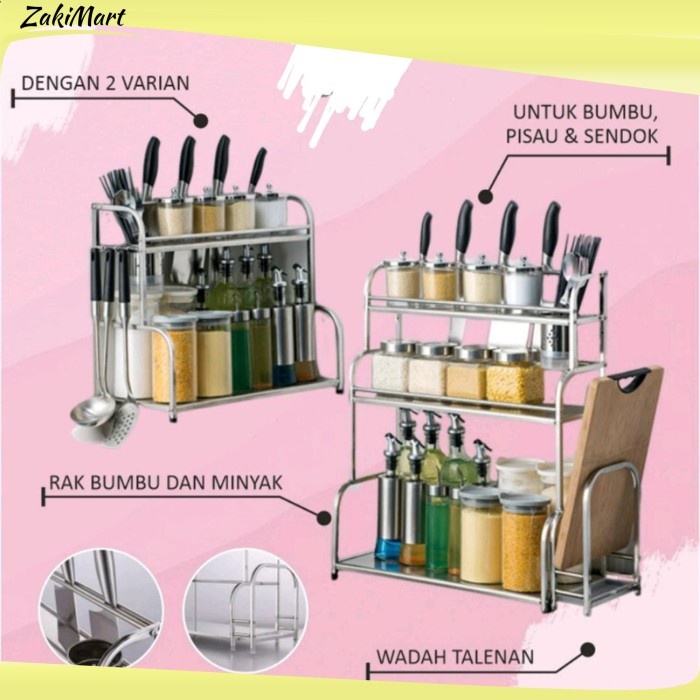 Rak Rak Bumbu Dapur Stainless Steel - Rak Dapur Stainless Steel Serbaguna