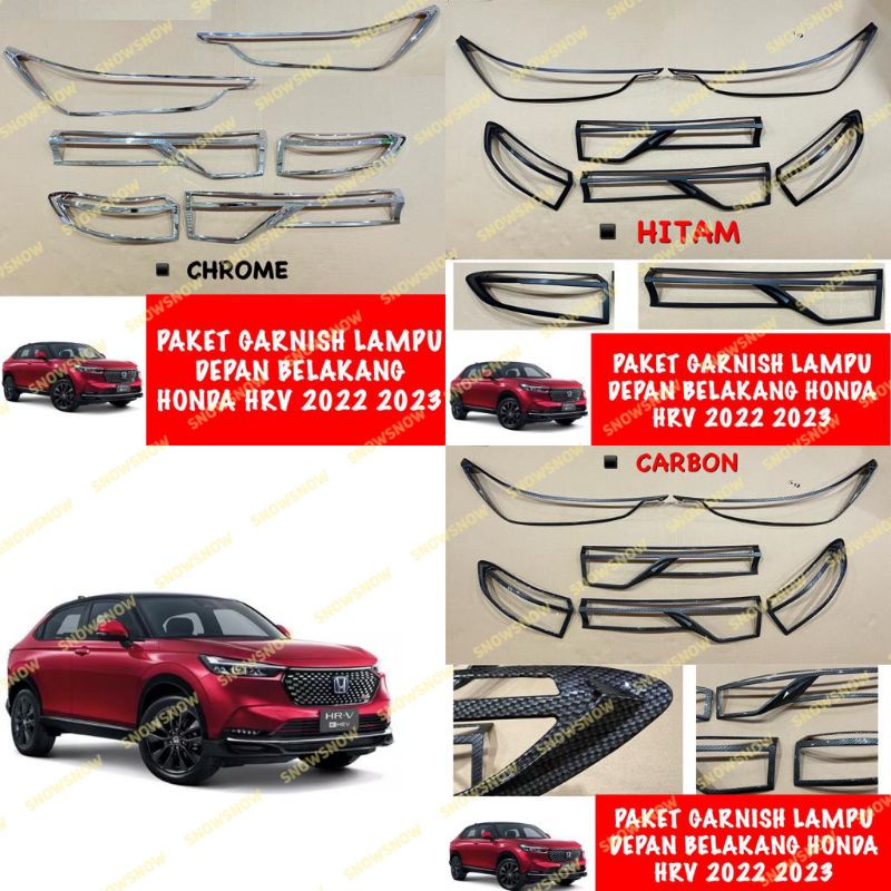 Paket Garnish Lampu Depan Belakang Honda Hrv 2022 2023 Chrome Hitam Carbon