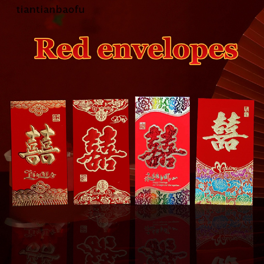 [tiantianbaofu] 6 Pcs Amplop Merah Pernikahan Tradisional Cina Amplop Uang Keberuntungan Amplop Pernikahan Pengantin Baru Pengantin Pria Hong Bao Perlengkapan Pernikahan Amplop Merah Butik