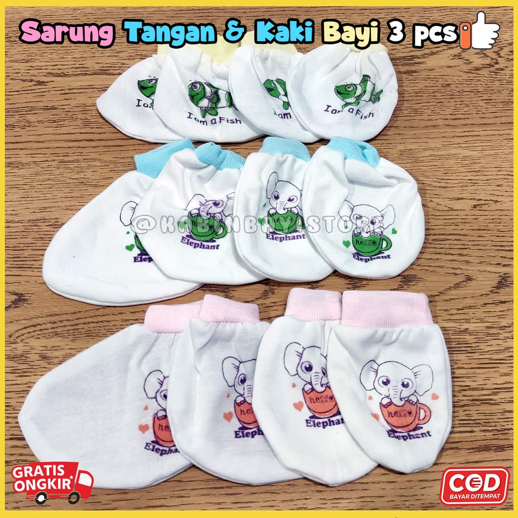 3 Pcs Sarung Tangan dan Sarung Kaki Bayi Newborn Karakter