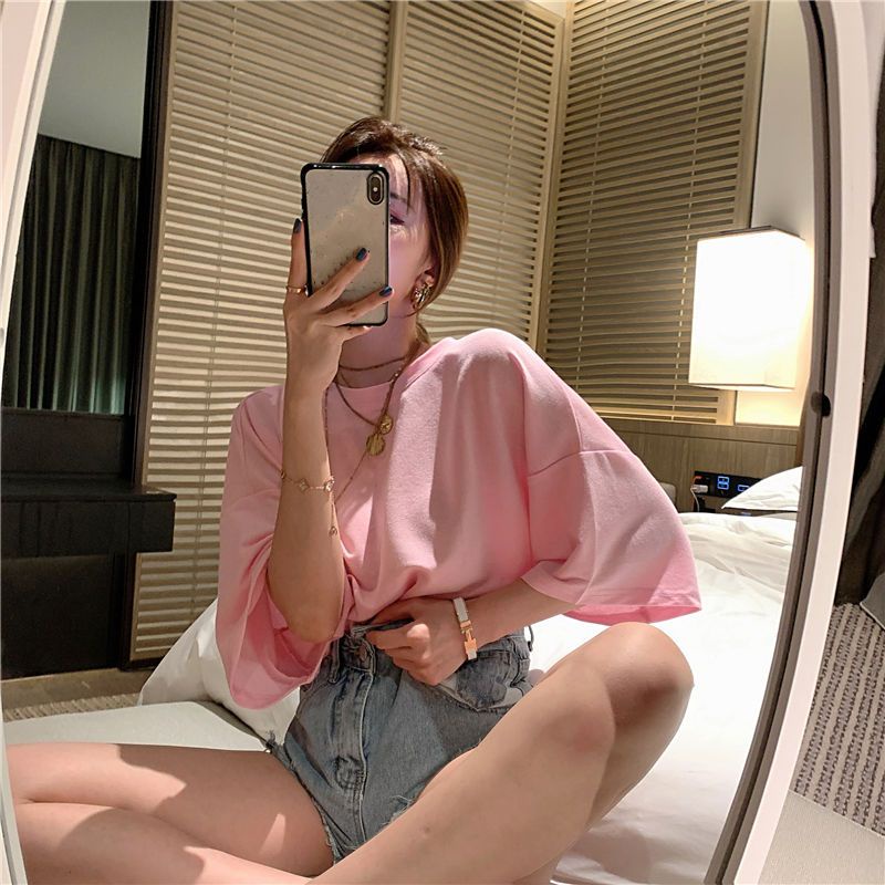 ►✸☇Suhao Hong Kong gaya hati-hati mesin backless sexy hot girl top trendi musim panas longgar slimming all-match lengan pendek keinginan murni T-shirt wanita in