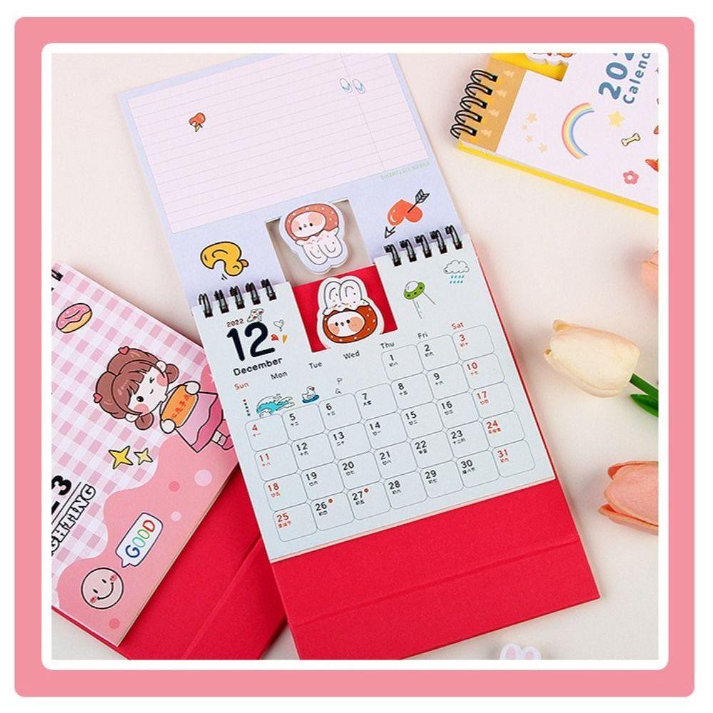 Lanfy 2023kalender Kreatif Kawaii Bulanan Sekolah Kantor Perlengkapan Dekorasi Desktop Cekung Cembung Lilit Kalender