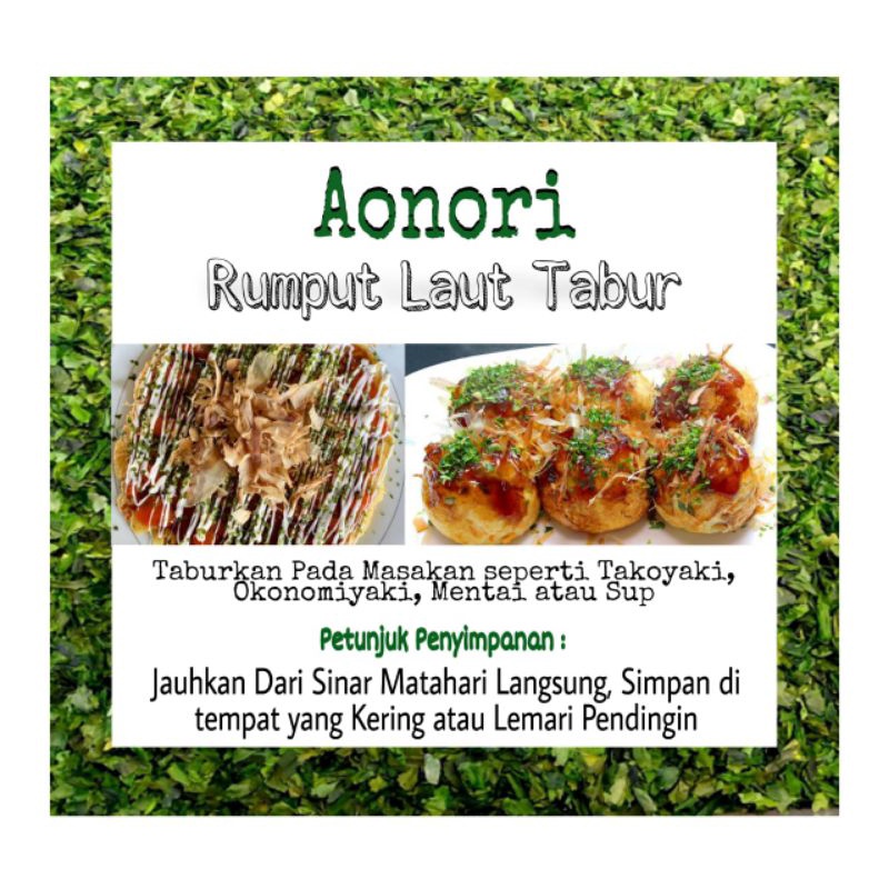 

Jual Rumput Laut Kering/Aonori Taburan Takoyaki 30 Gram Murah