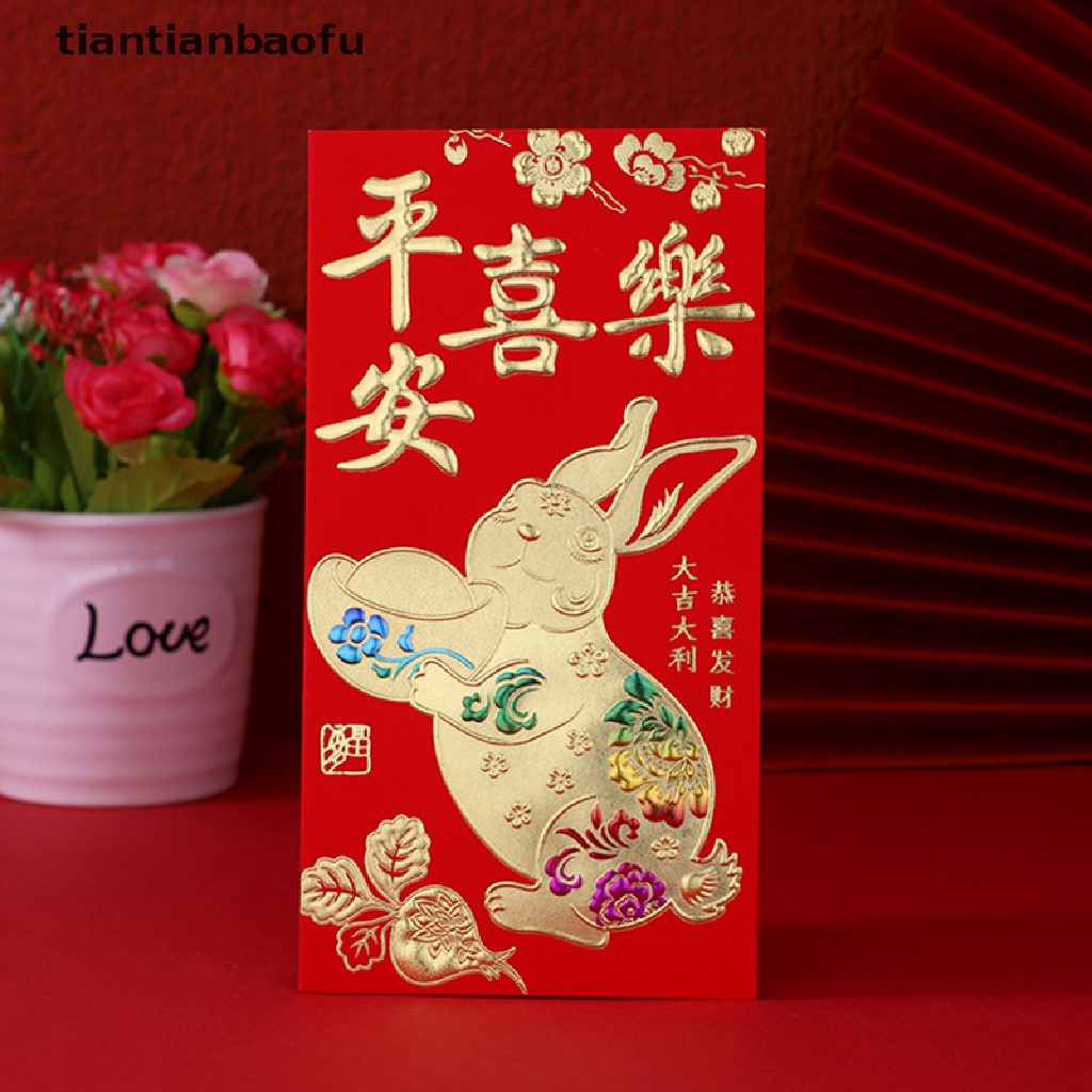 [tiantianbaofu] 6 Pcs 2023tahun Baru Imlek Amplop Merah Kelinci Tahun Amplop Lucky Hong Bao Butik