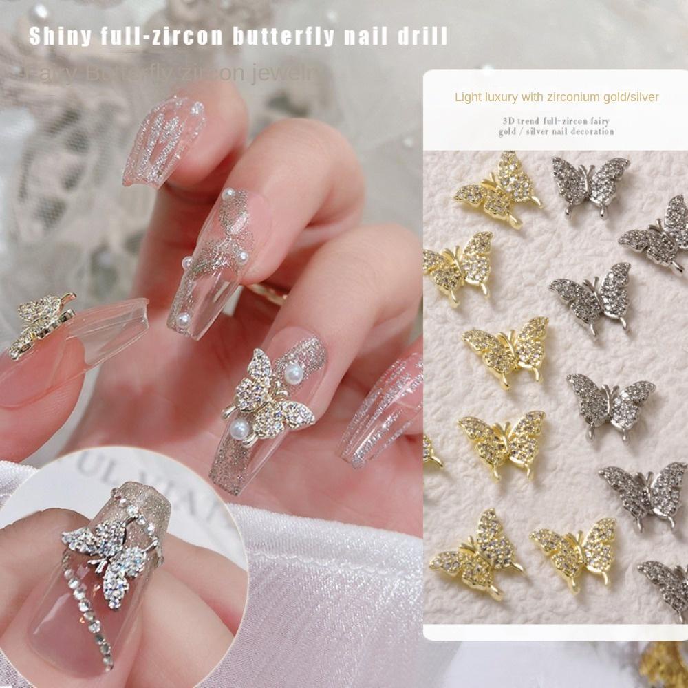 Mxbeauty Hiasan Kuku Kupu-Kupu Fashion Pesona Kuku Emas Perak Nail Art Perhiasan Manicure Aksesoris