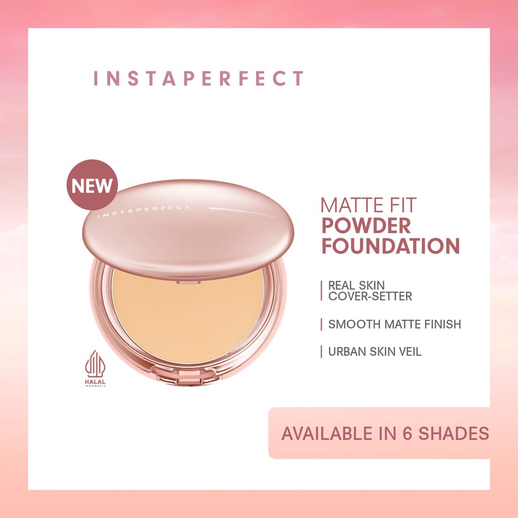 Wardah Instaperfect Matte Fit Powder Foundation 13 g - Bedak (Real Skin Cover Setter, Smooth Matte Finish, SPF 20 PA+++)