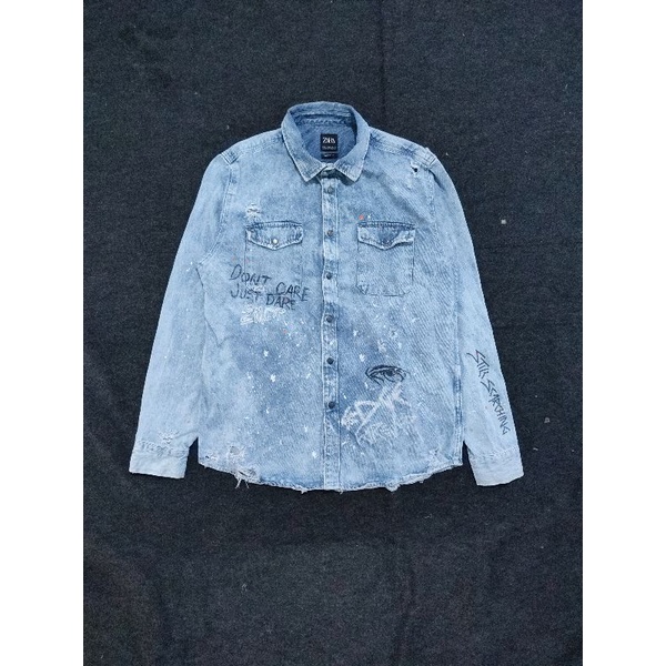 KEMEJA ZARA PAINT RIPPED  SECOND ORIGINAL PRIA
