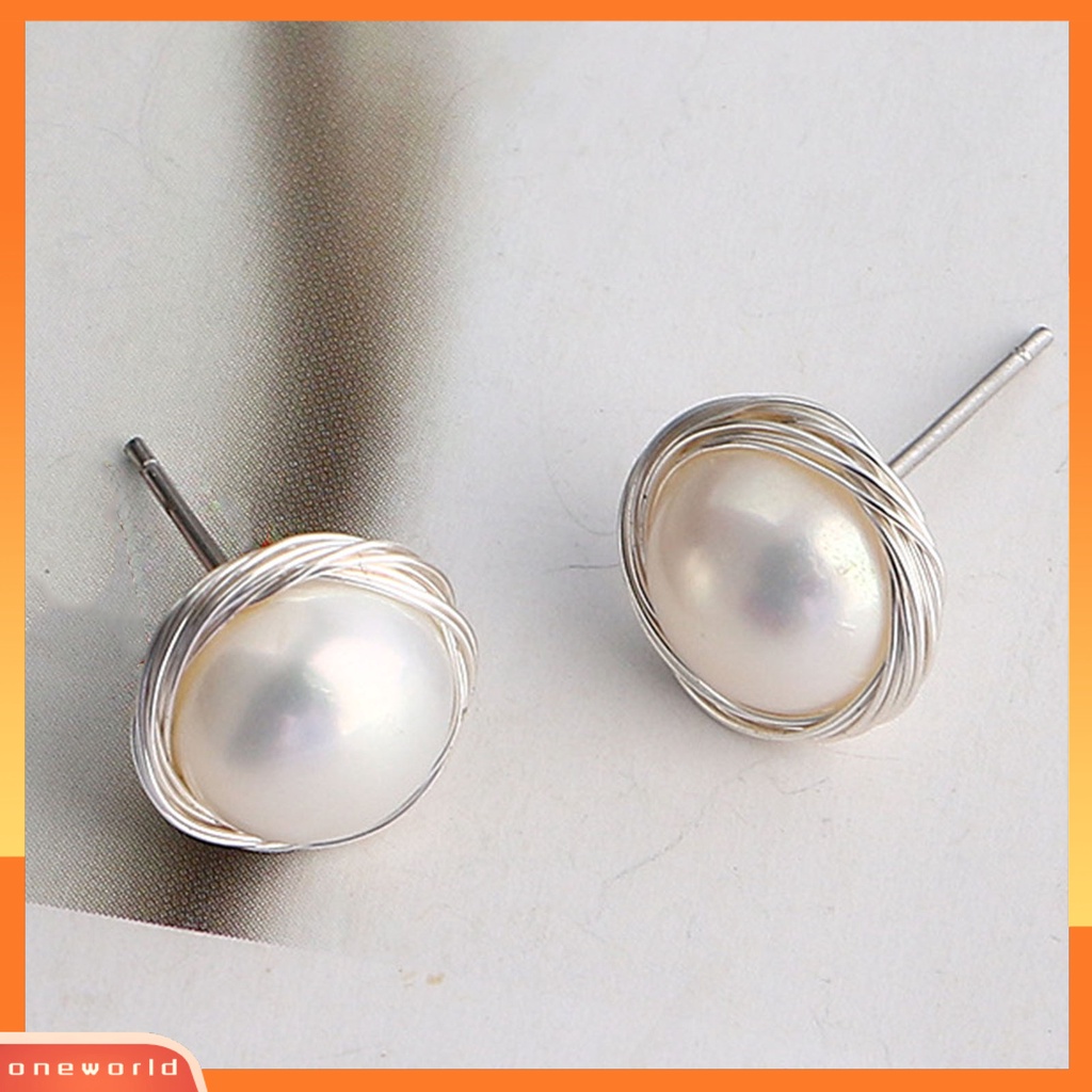 [WONE] 1pasang Anting Tusuk Lilitan Wanita Manis Mutiara Imitasi925Silver DIY Untuk Outdoor