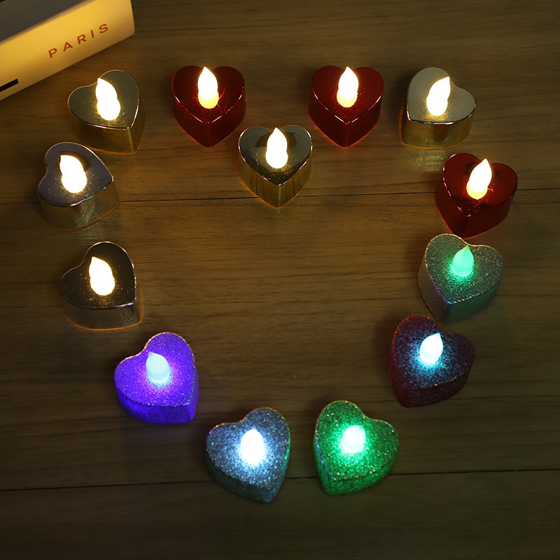 1pcs Flameless Elektronik Berbentuk Hati Lampu Lilin LED Bubuk Emas Candle Light Love Candles Lampfor Rumah Pesta Pernikahan Ulang Tahun Hari Valentine Dekorasi