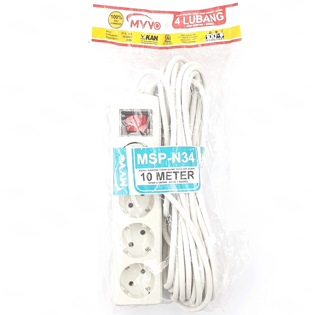 MSP-N34 10M 4L Myvo Stop Kontak Arde Saklar Lampu Kabel 10 Meter 4 Lubang / Colokan Listrik