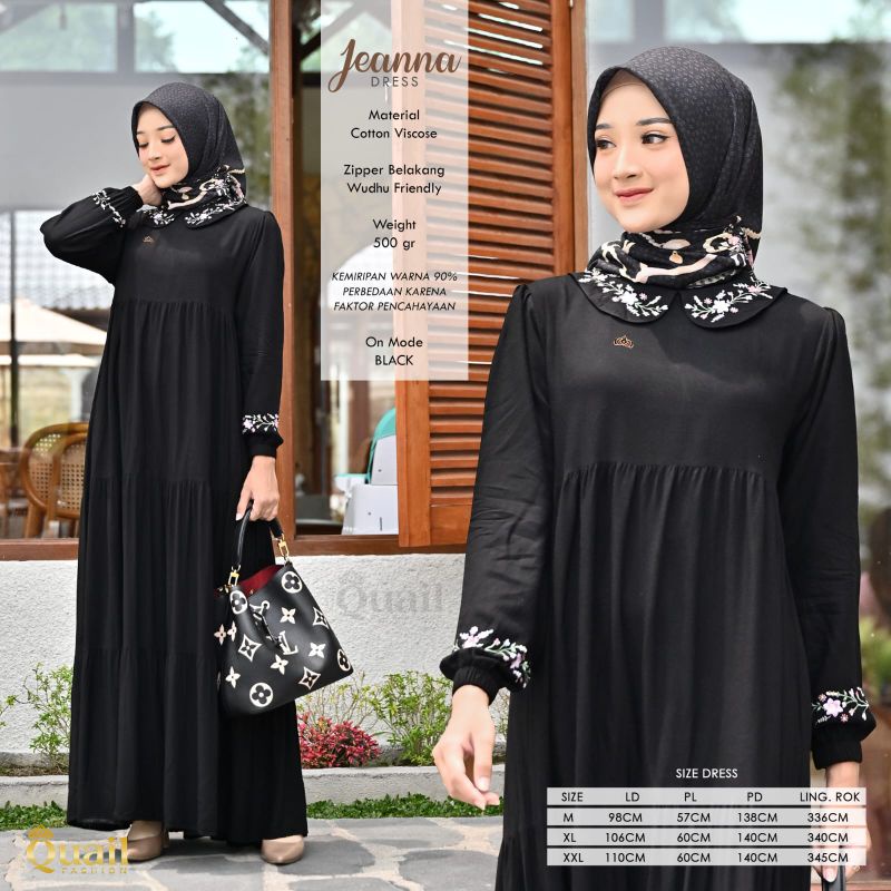 Gamis Polos Bordir Bunga Jeanna Dress QuaiL Hijab