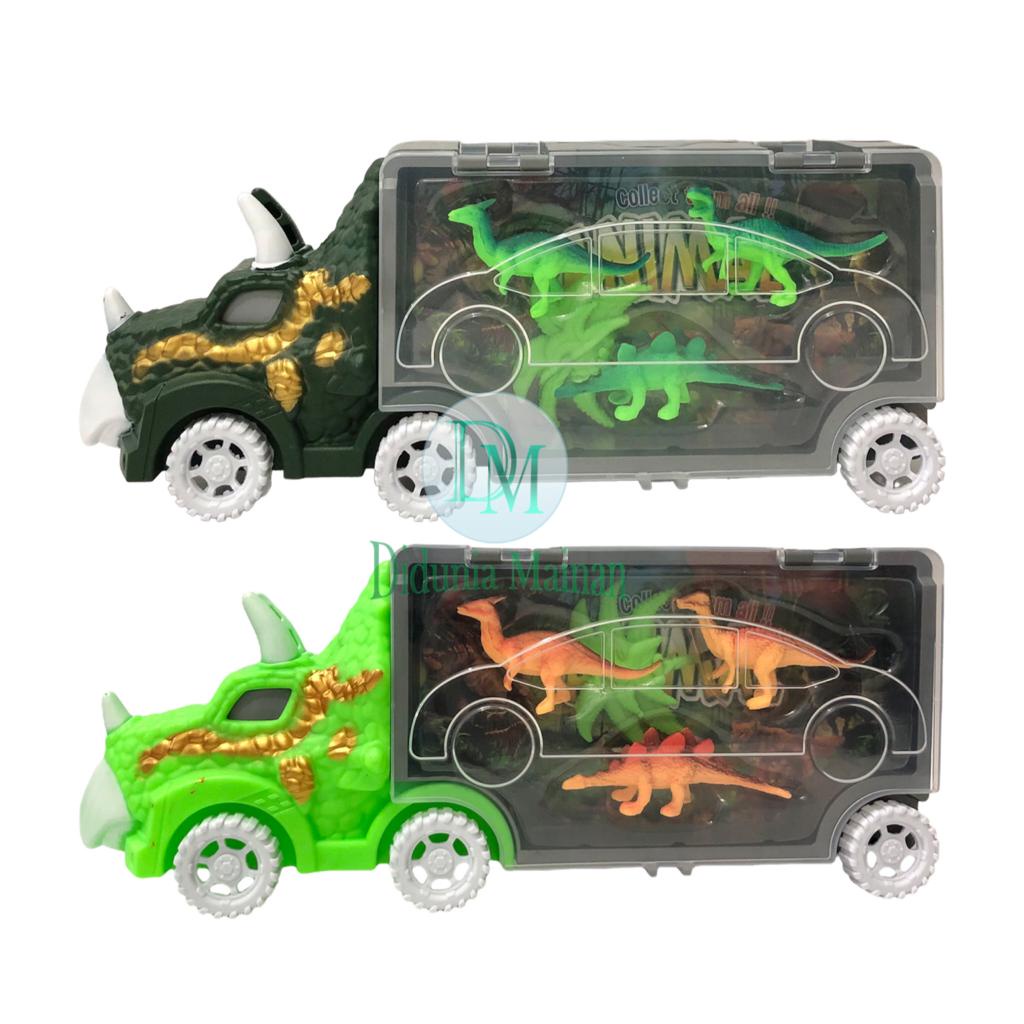 Mainan mobil mobilan anak truck carrier hewan dinosaurus karet truk figure dino isi 6 pcs