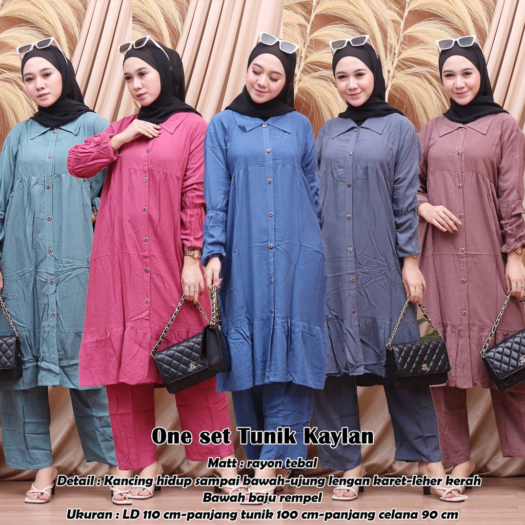 Setelan Wanita Tunik Celana Panjang One Set Rayon Fashion Muslim