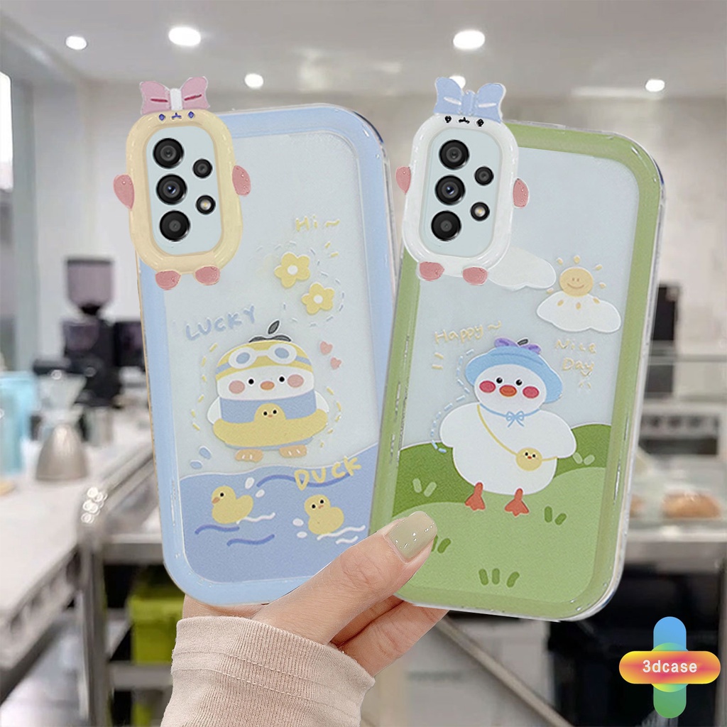 Case Untuk Samsung A03 A51 A32 A13 A52 A12 A22 M22 M32 A04S M23 F23 A23 A03S A50 A02S A20 A50S A30S A52S A30 M12 A125 A13 Life F12 M10S M40S A515F M02S A025 F02S Kartun Lembut Lucu Bebek Susu Teh Wavy Edge Back Case