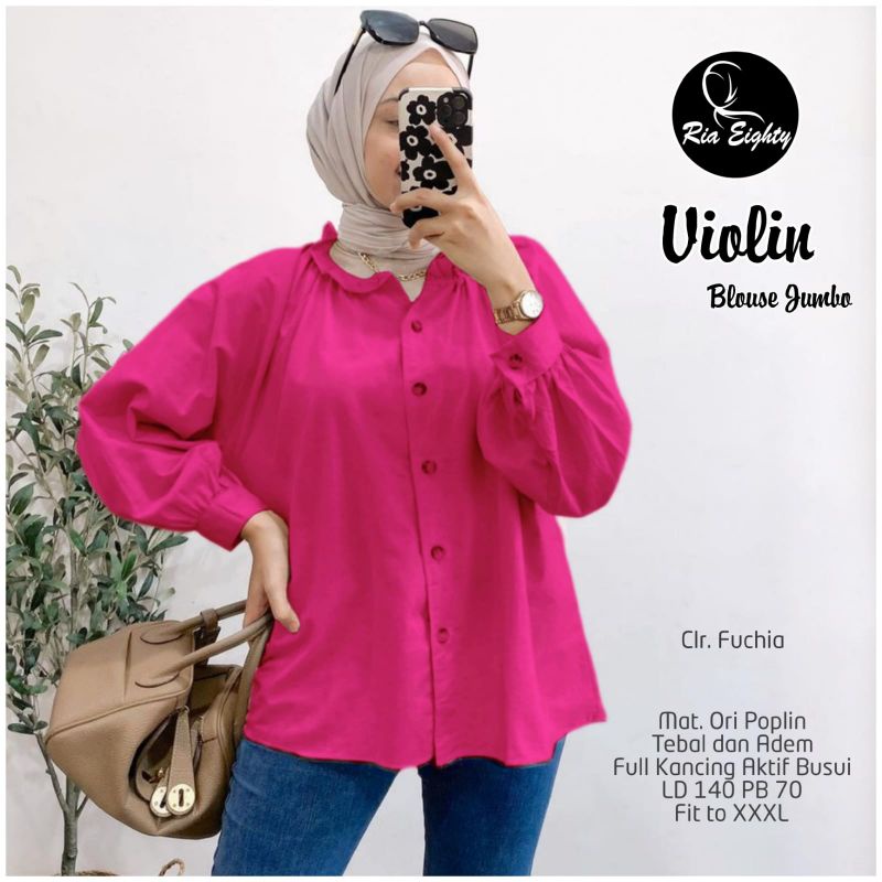 Violin Kemeja Blouse Polos Fuchia Fanta Katun Poplin Ld 140 Oversize Jumbo Fit XXXXL By Ria