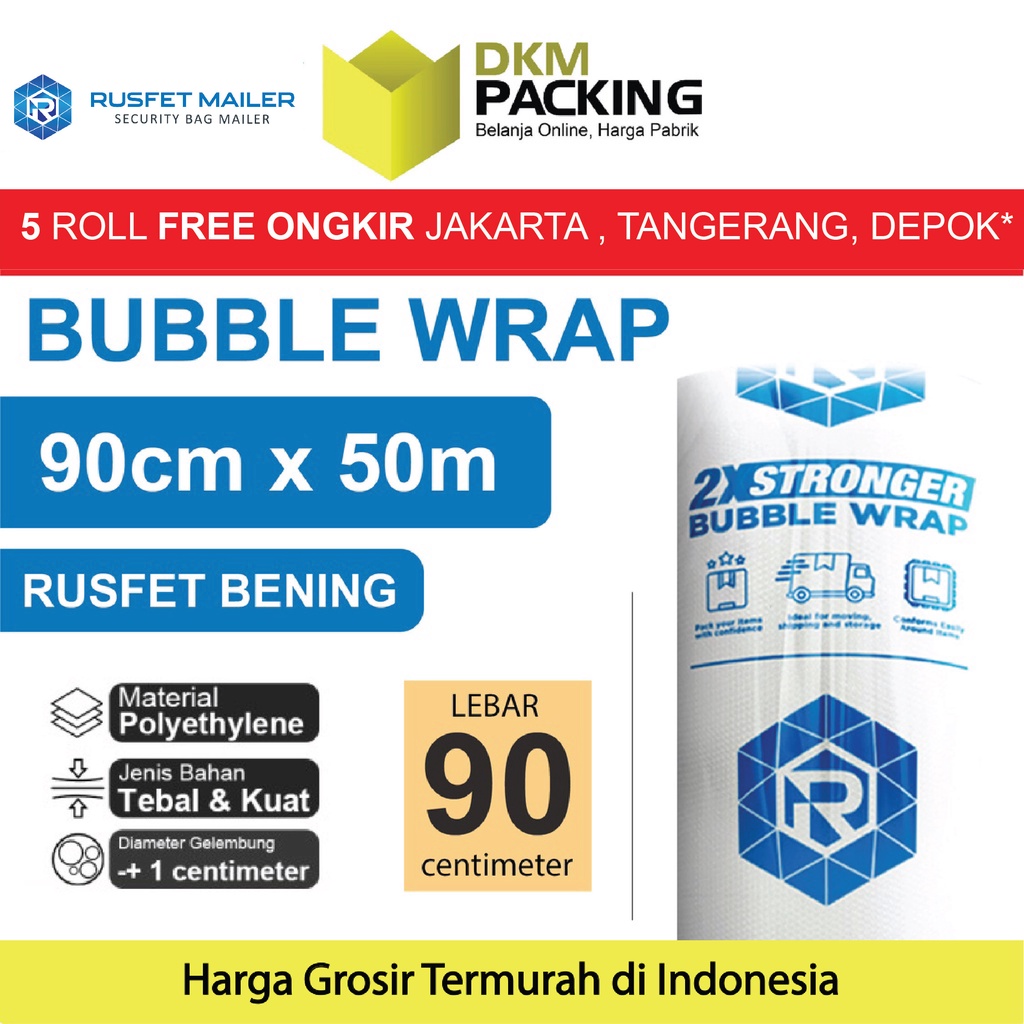 

Plastik Bubble Wrap RUSFET BENING 90CM x 50M TEBAL Bubblewrap ROLL