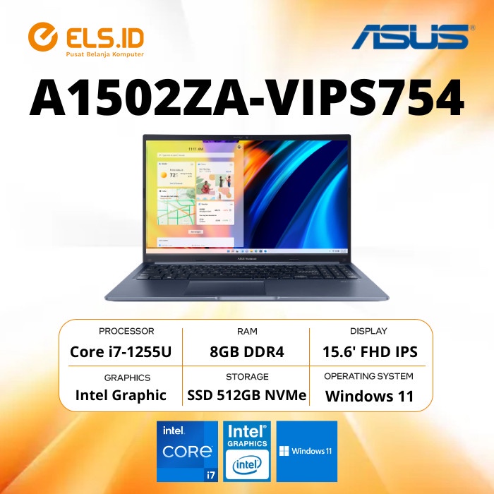 Asus VivoBook A1502ZA-VIPS754 i7-1255U 8GB SSD 512GB 15.6' FHD IPS W11