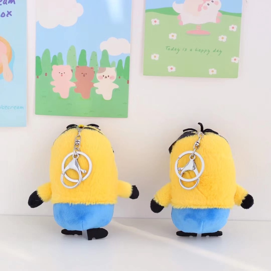 Gantungan kunci boneka minion dekorasi tas bahan plush