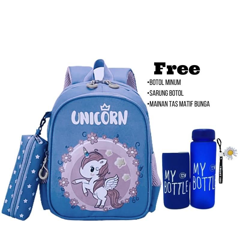 Tas Anak Ransel Sekolah 2in1 Karakter Unicorn Kartun Lucu Model Tas Taman Anak Tren Untuk Anak Perempuan