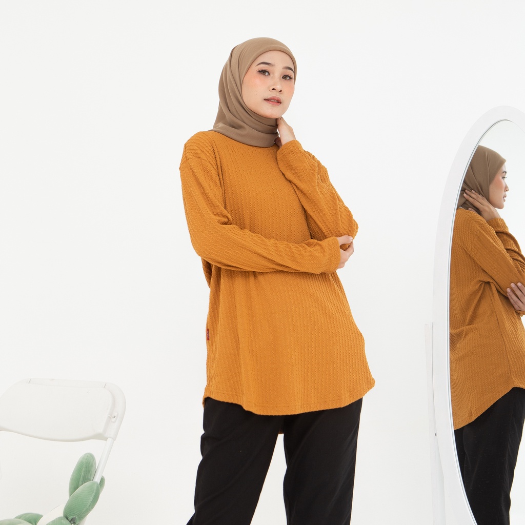 RILLEY - Kaos Crinkle Maulida Wanita | Baju Lengan Panjang Polos Crinkle Cewek Muslim Perempuan Wani