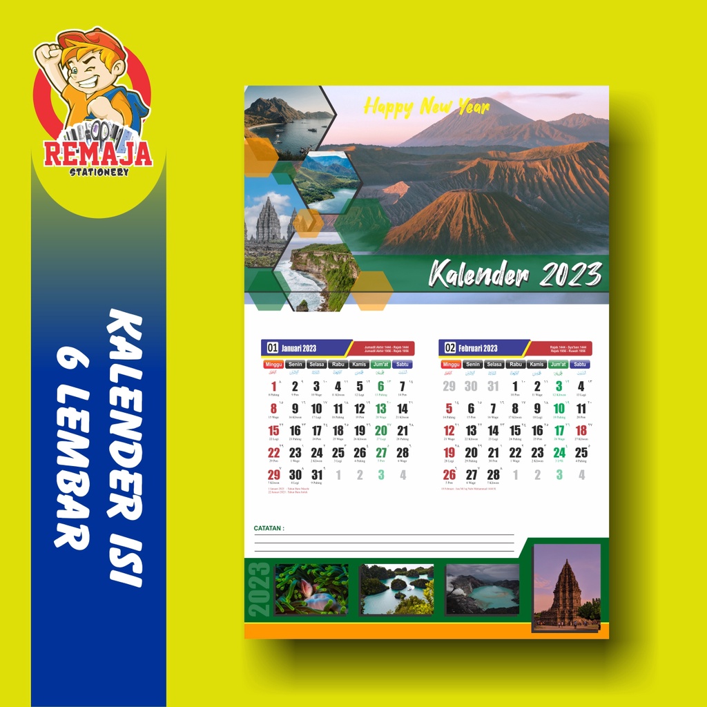

Cetak Kalender Custom Full Color Ukuran 32x48 1 Lembar isi 2 Bulan