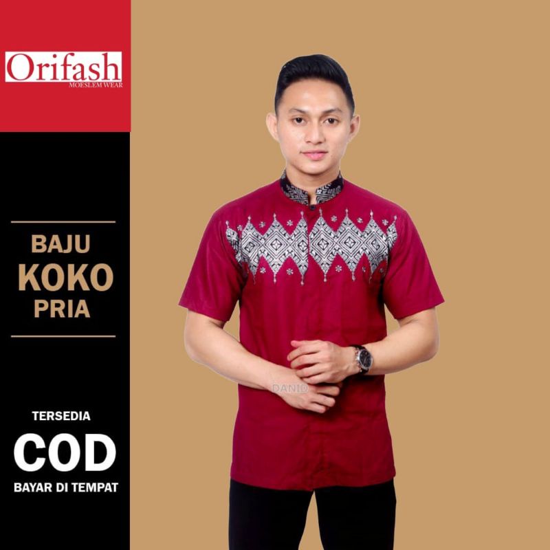 KOKO PRIA LENGAN PENDEK MODEL BORDIR KOMBINASI MIX BATIK BAJU MUSLIM PRIA DEWASA BERBAGAI MACAM WARNA