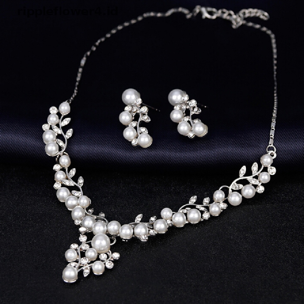 {rippleflower4.id} Fashion Mutiara Imitasi Pendek Kalung Anting Set Perhiasan Aksesoris Pesta Prom~