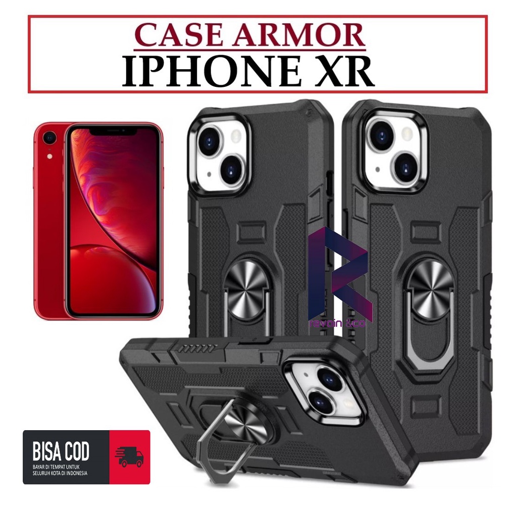 Case Armor IPHONE XR Iring Cincin Magnetic Kesing Hp Protect kamera Premium Hard Case Standing Robot Pelindung Kamera