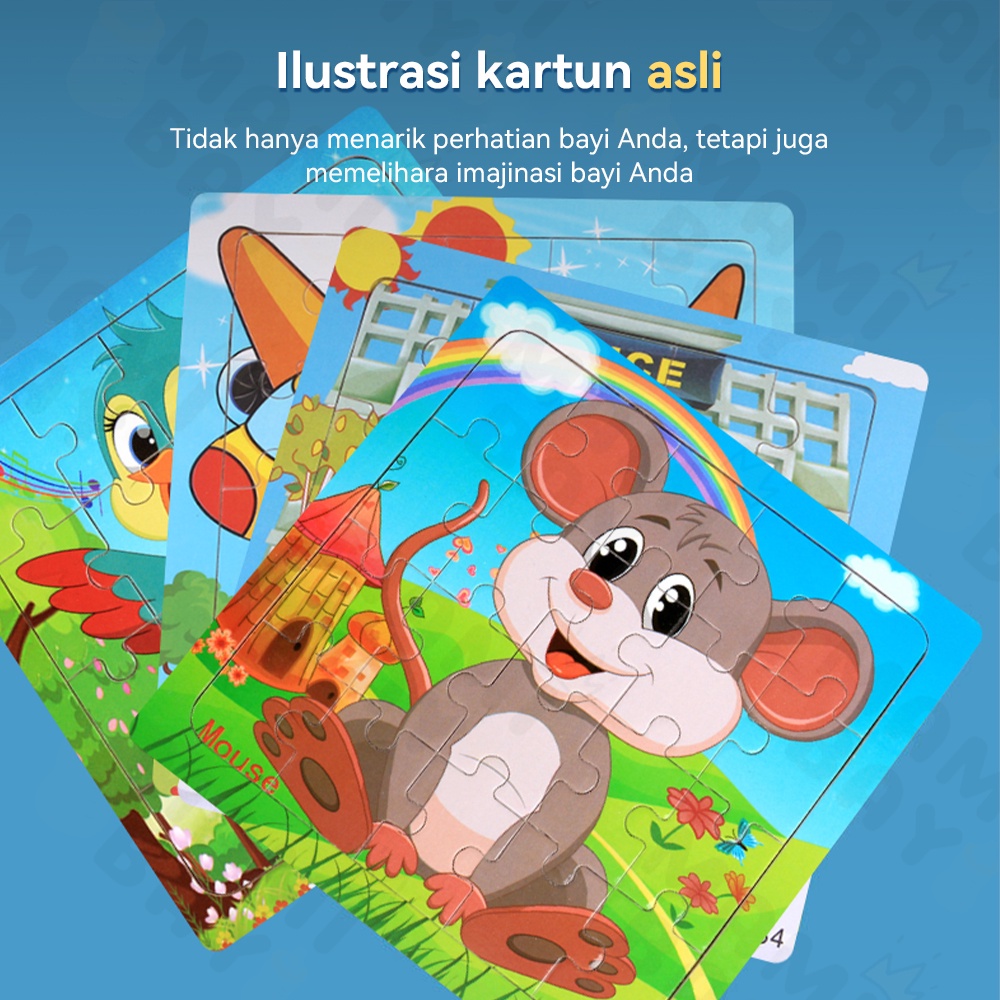 Mamibayi Puzzle kayu hewan/Mainan kayu edukasi anak