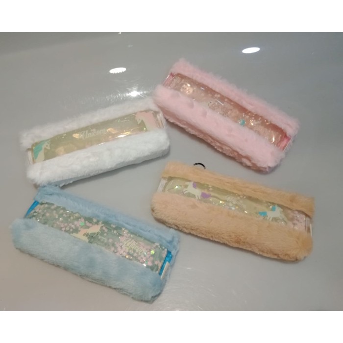 

✨NEW✨ - SALE !!TEMPAT PENSIL KOTAK PENSIL BULU MOTIF UNICORN GLITER AIR 180907
