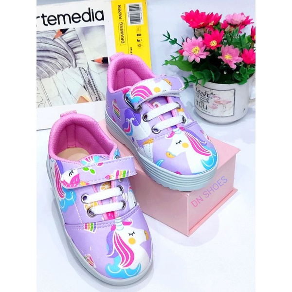 Sneakers Anak Perempuan Karakter Uniqorn Ungu Cute