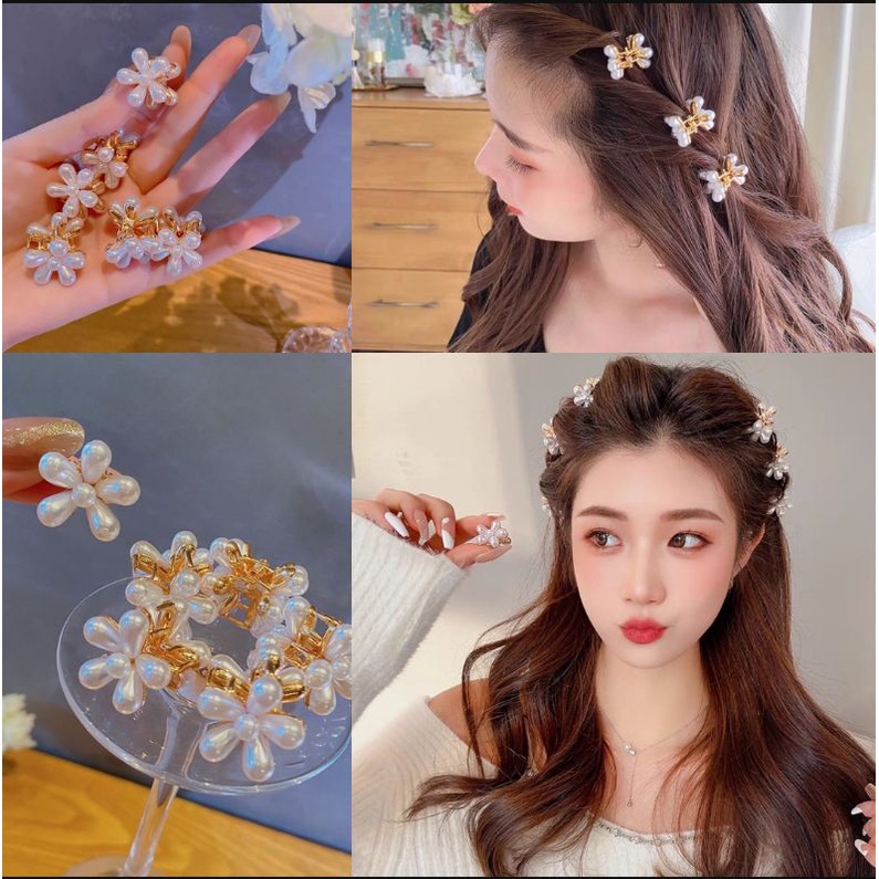 Jepit Rambut Mini Elegan Motif Bunga Daisy Jepit Poni Ornamen Aksesoris Rambut Jedai Mini Hair Claw Clips