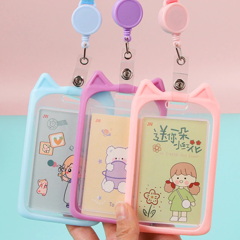 T&amp;Y Name Tag Lanyard Gantungan Kartu Karakter Kucing Lucu Akses MRT Busway E-Money Flazz BRIzi Bentuk Motif Warna Pastel Lanyart Card Holder Id Card