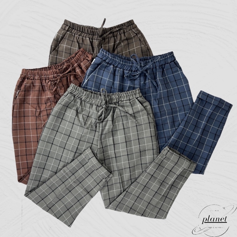 CELANA KOTAK PANJANG WANITA BIG SIZE JUMBO CELANA TARTAN KOREA BAGGY MOTIF KOTAK